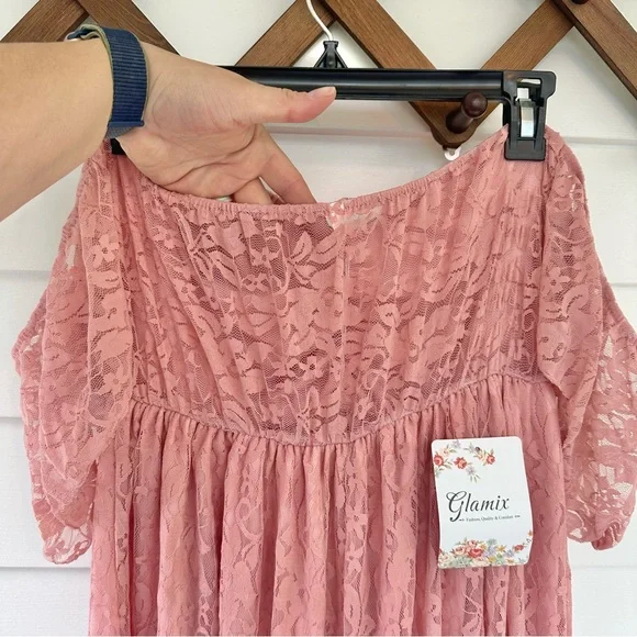 NEW Off the Shoulder Maternity Photoshoot Lace Gown - Picture 8 of 9